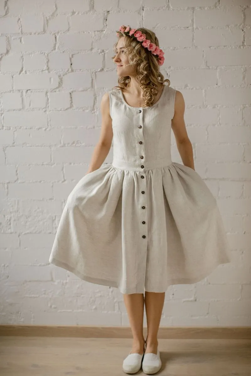 High Waist Rustic Linen Dress
