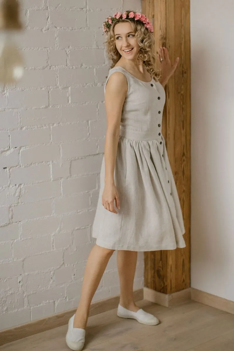 High Waist Rustic Linen Dress
