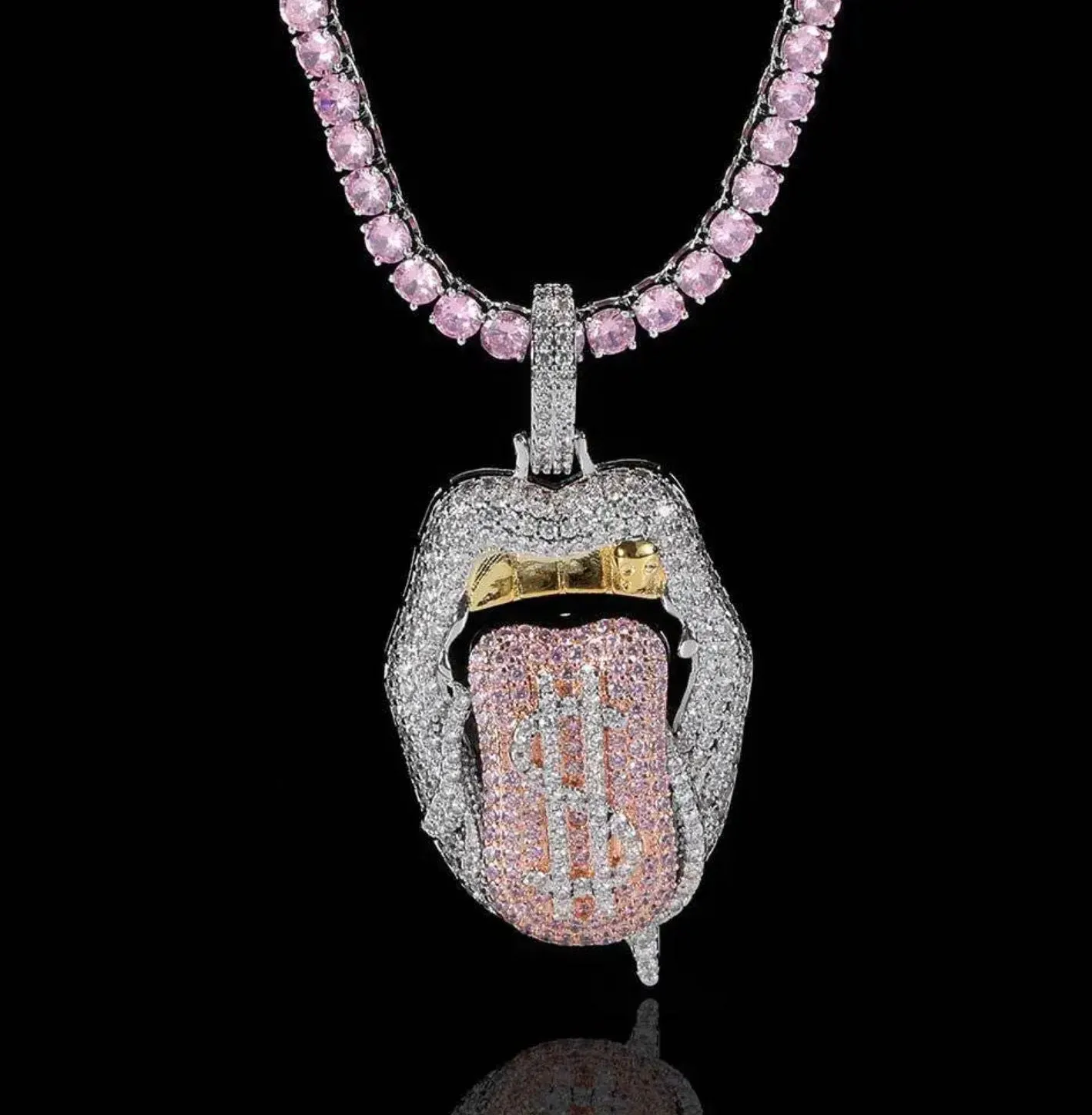Hip Hop Pendant | Iced Out Pendant | Diamond Mouth Pendant | Hip Hop Chain | Dollar Sign Pendant | Hip Hop Jewelry | Tongue Pendant