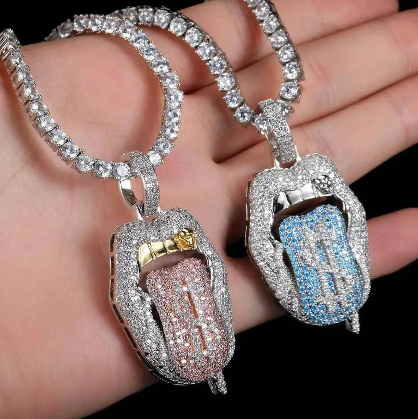 Hip Hop Pendant | Iced Out Pendant | Diamond Mouth Pendant | Hip Hop Chain | Dollar Sign Pendant | Hip Hop Jewelry | Tongue Pendant