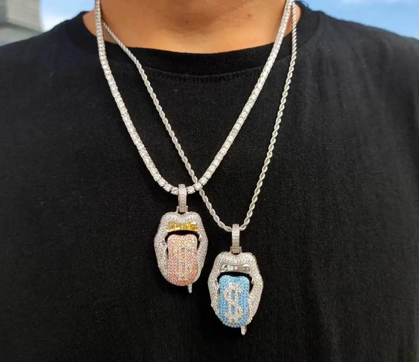 Hip Hop Pendant | Iced Out Pendant | Diamond Mouth Pendant | Hip Hop Chain | Dollar Sign Pendant | Hip Hop Jewelry | Tongue Pendant