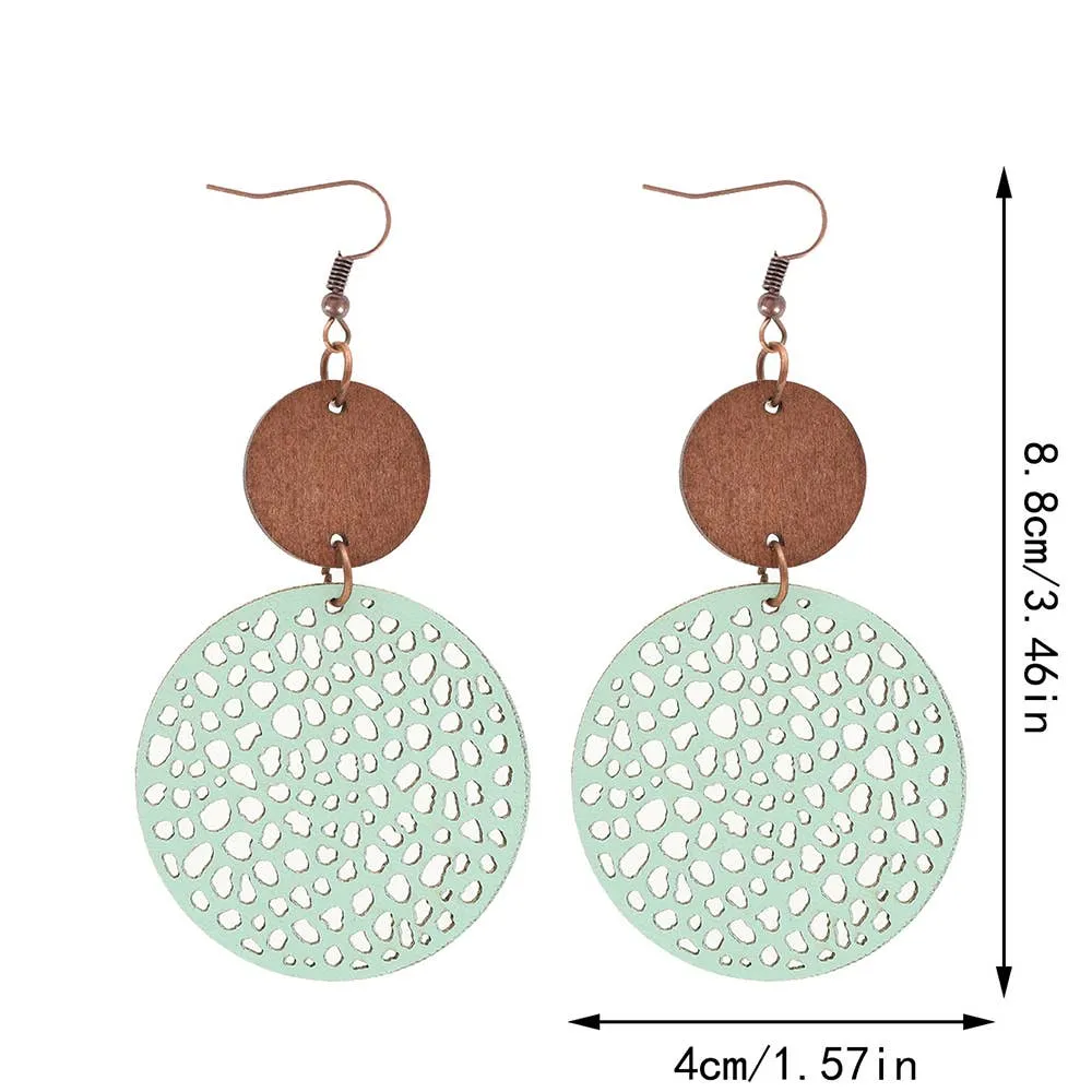 Hollow Wood Chip Combination Leather Earrings