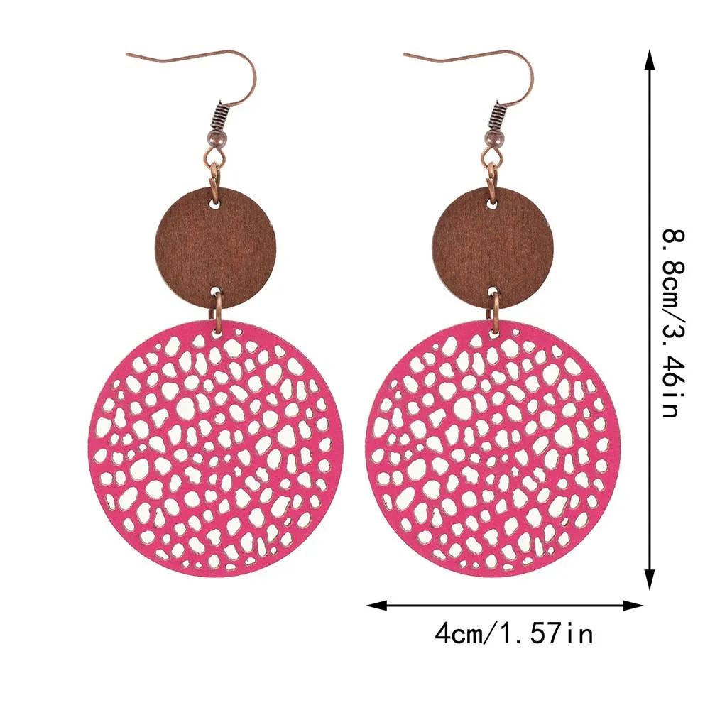 Hollow Wood Chip Combination Leather Earrings