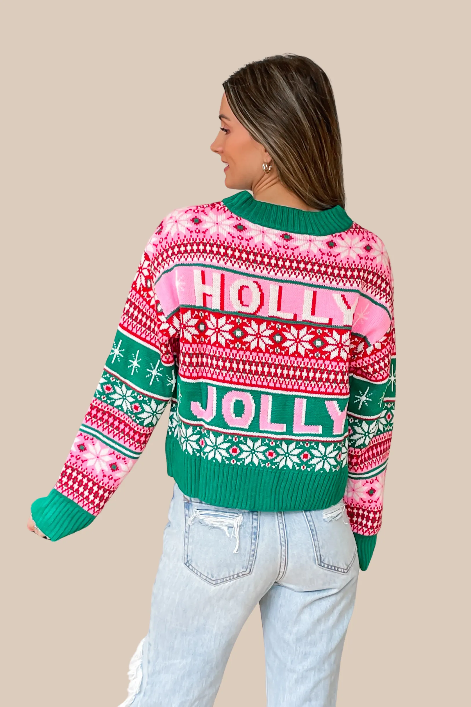 Holly Jolly Fair Isle Sweater - Pink - FINAL SALE