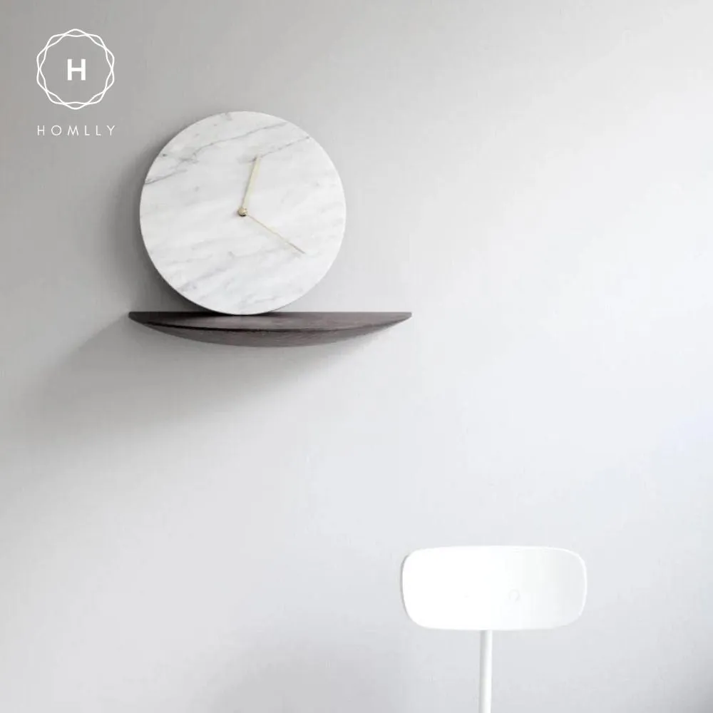 Homlly Contemporary Minimalist Natural Marble Wall Clock with Gold Hands (30cm)