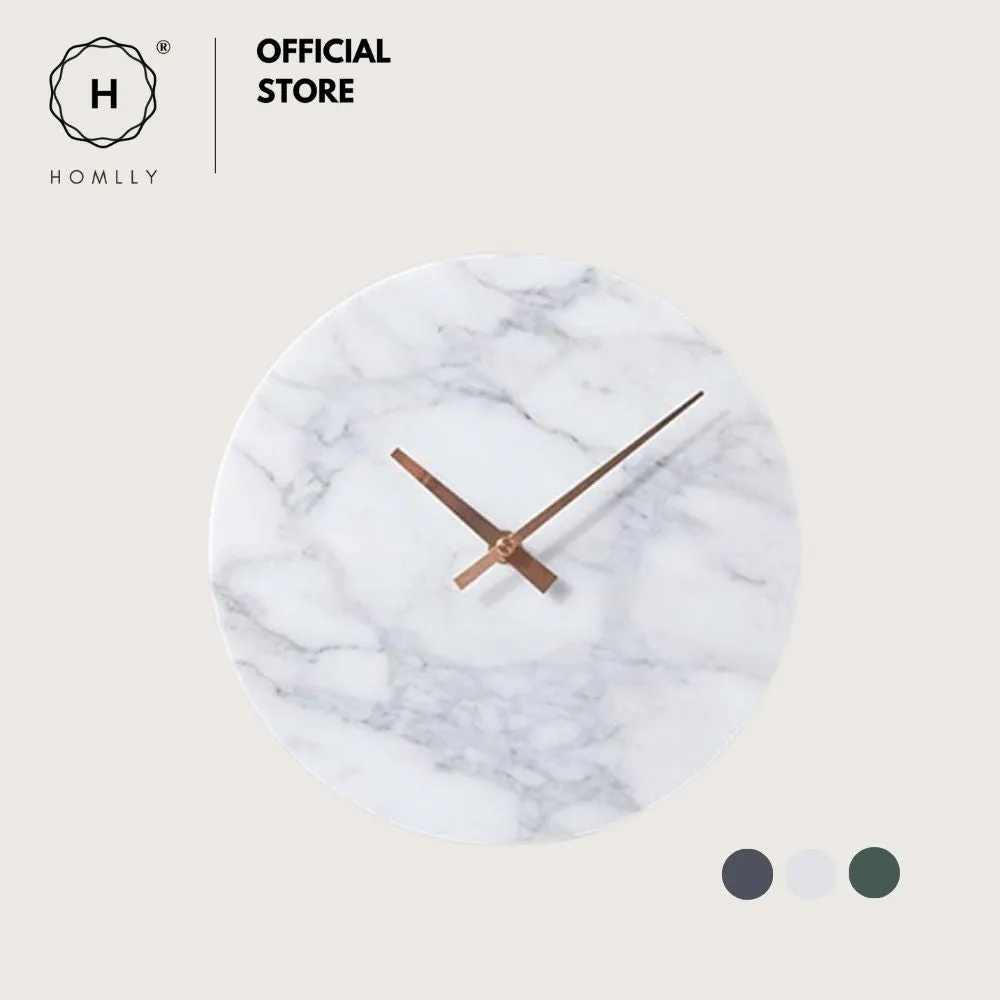 Homlly Contemporary Minimalist Natural Marble Wall Clock with Gold Hands (30cm)