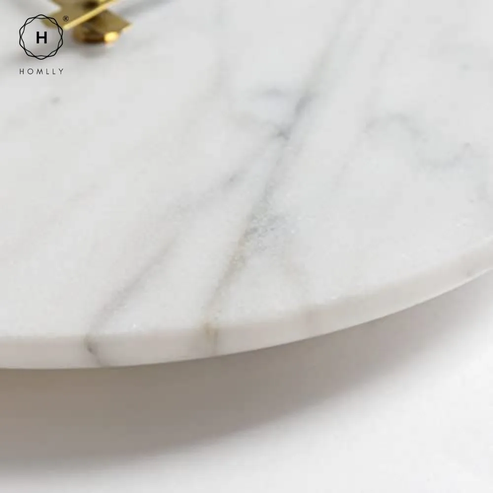 Homlly Contemporary Minimalist Natural Marble Wall Clock with Gold Hands (30cm)