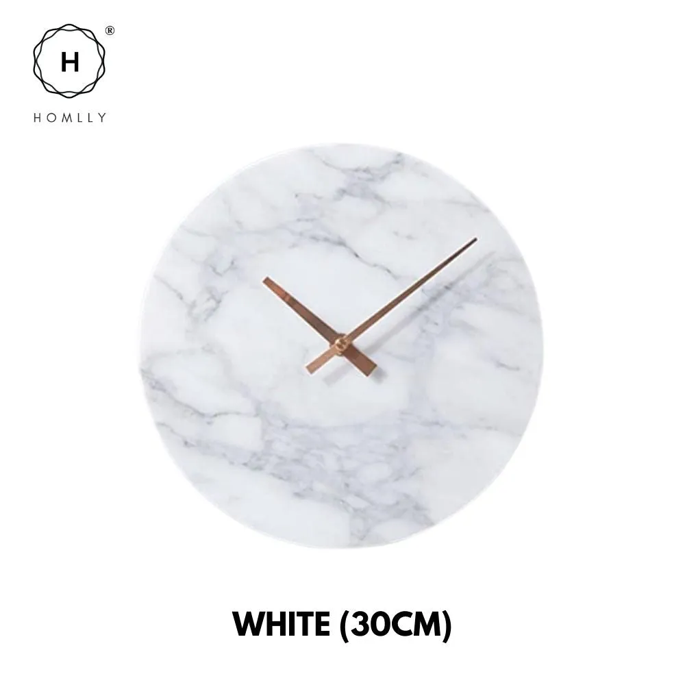 Homlly Contemporary Minimalist Natural Marble Wall Clock with Gold Hands (30cm)