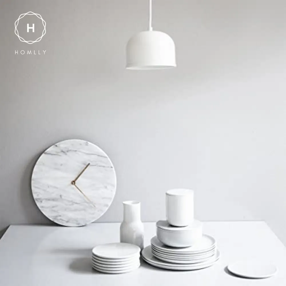 Homlly Contemporary Minimalist Natural Marble Wall Clock with Gold Hands (30cm)
