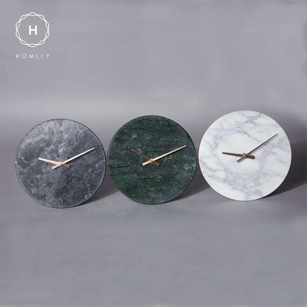 Homlly Contemporary Minimalist Natural Marble Wall Clock with Gold Hands (30cm)
