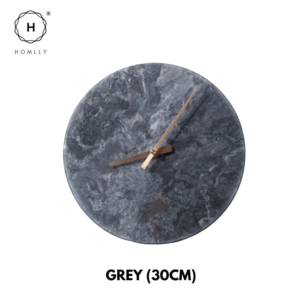 Homlly Contemporary Minimalist Natural Marble Wall Clock with Gold Hands (30cm)