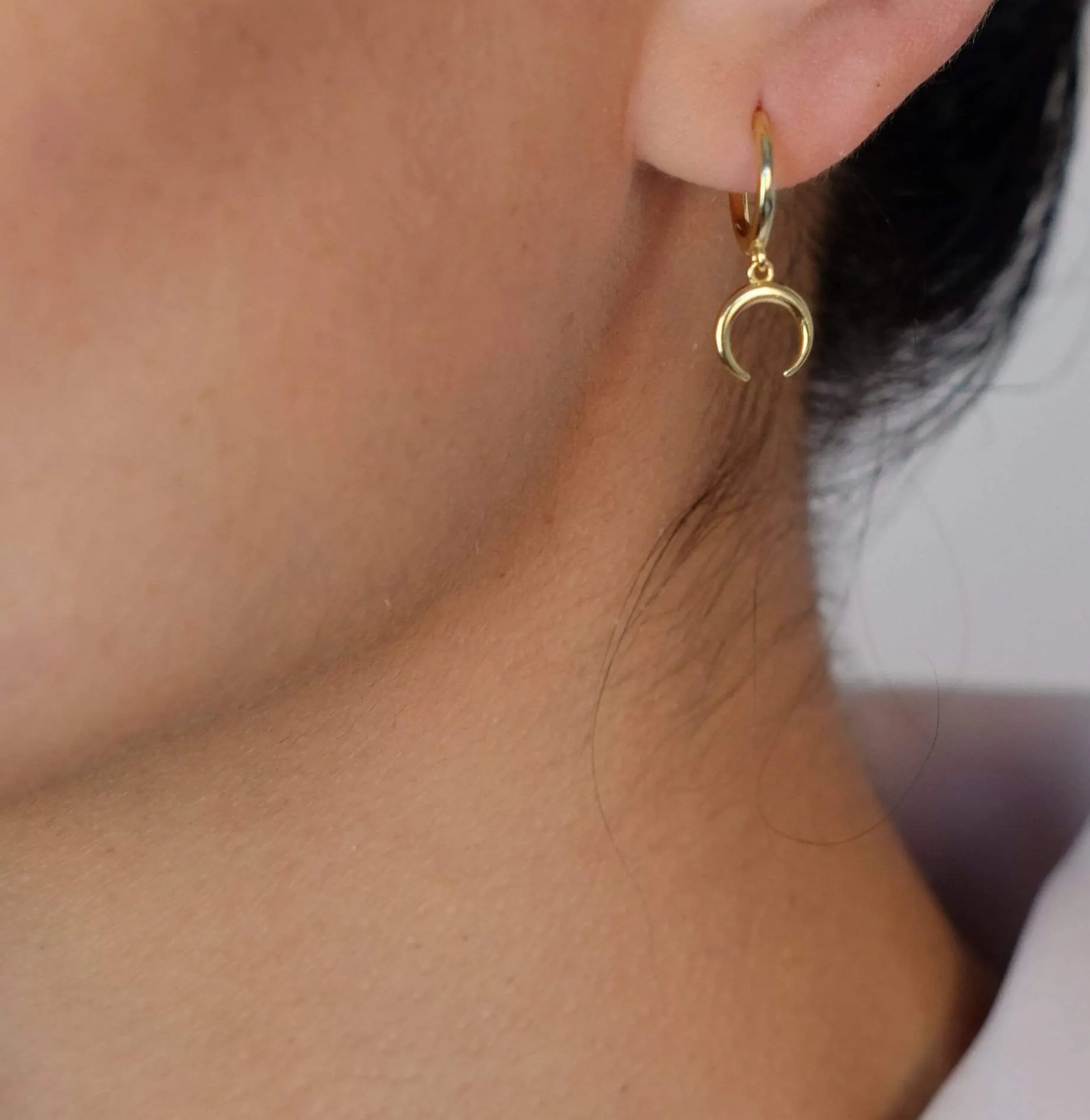 Huggie with Half Moon Charm