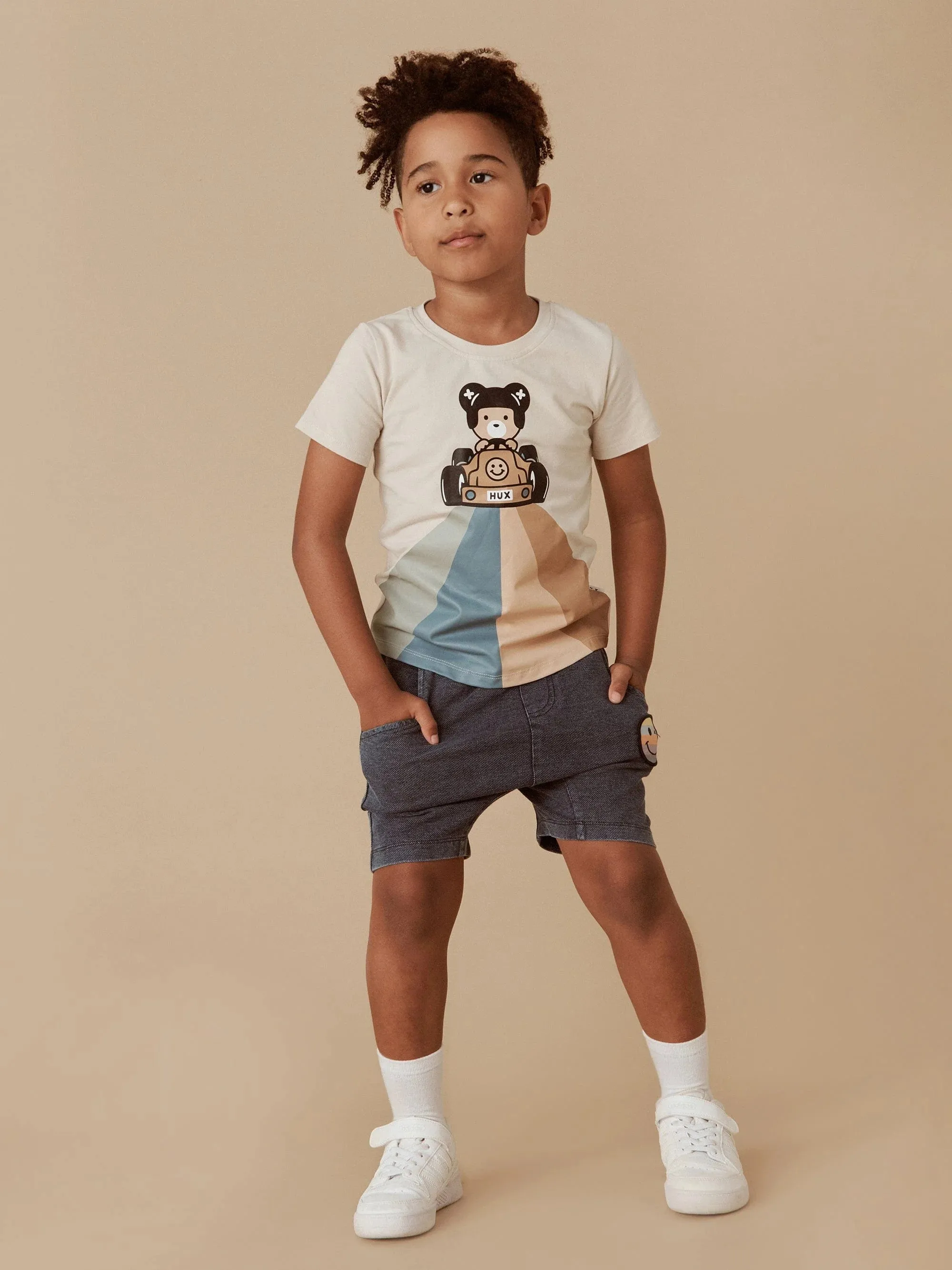 Hux - Rainbow Smiley Slouch Shorts - Denim