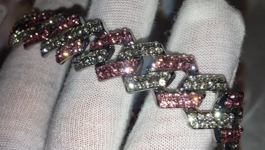 Iced Out Chain | Iced Out Necklace | Cuban Link Chain | Iced Out Cuban Chain | Pink Diamond Cuban Link Chain | Hip Hop Chain | Cuban Chains
