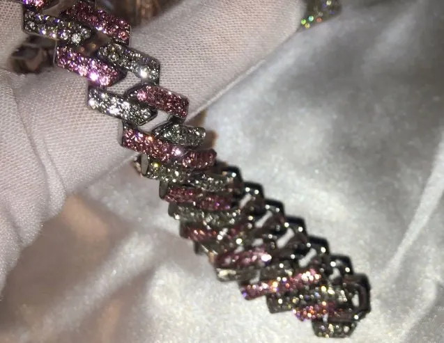 Iced Out Chain | Iced Out Necklace | Cuban Link Chain | Iced Out Cuban Chain | Pink Diamond Cuban Link Chain | Hip Hop Chain | Cuban Chains