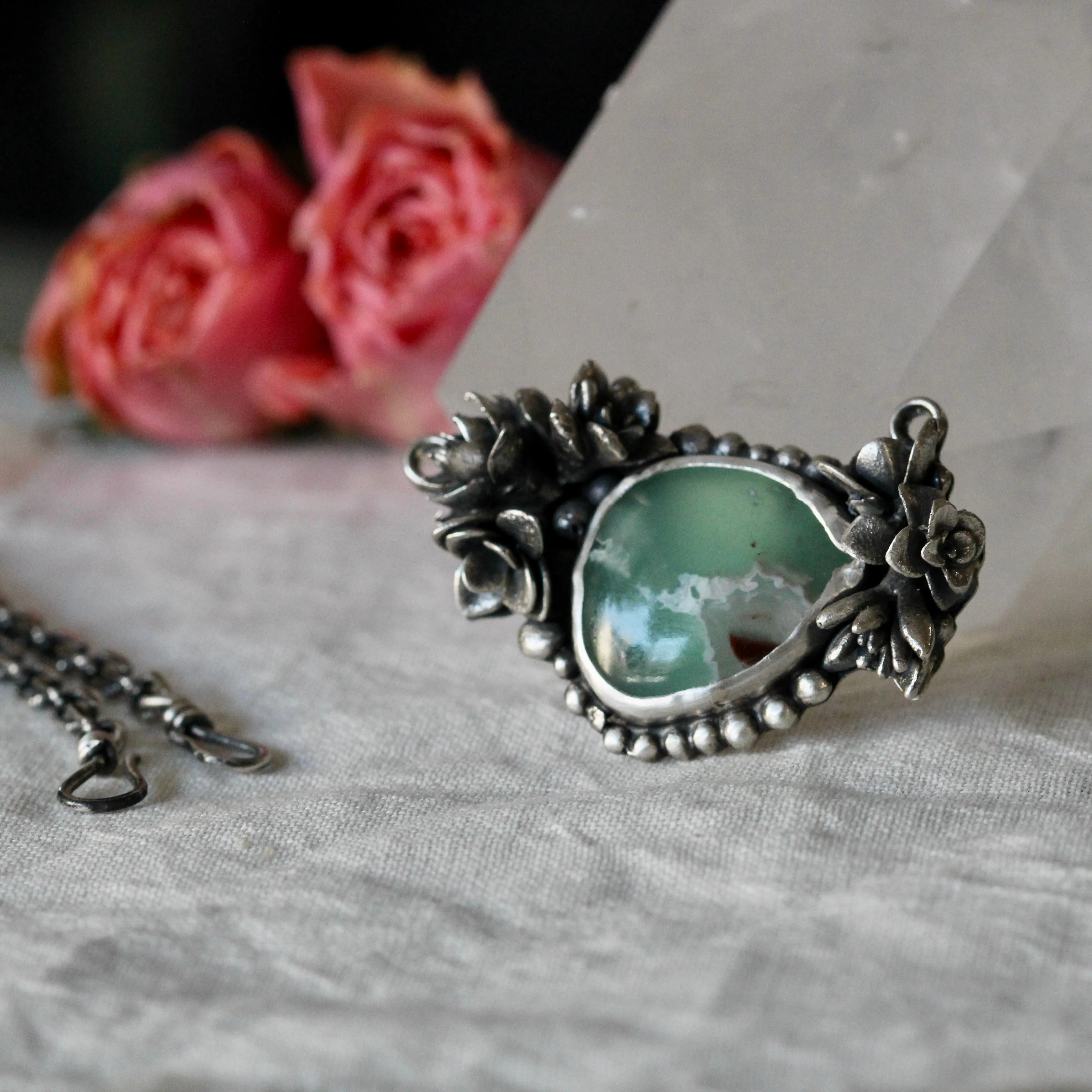 Interchangeable Floral Pendant with Aquaprase Sterling silver