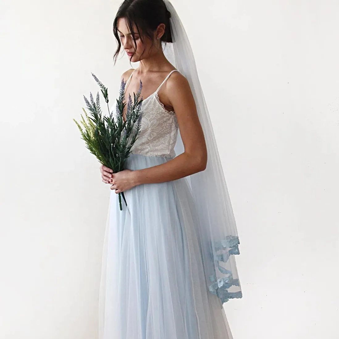 Ivory & light blue tulle dress #1185