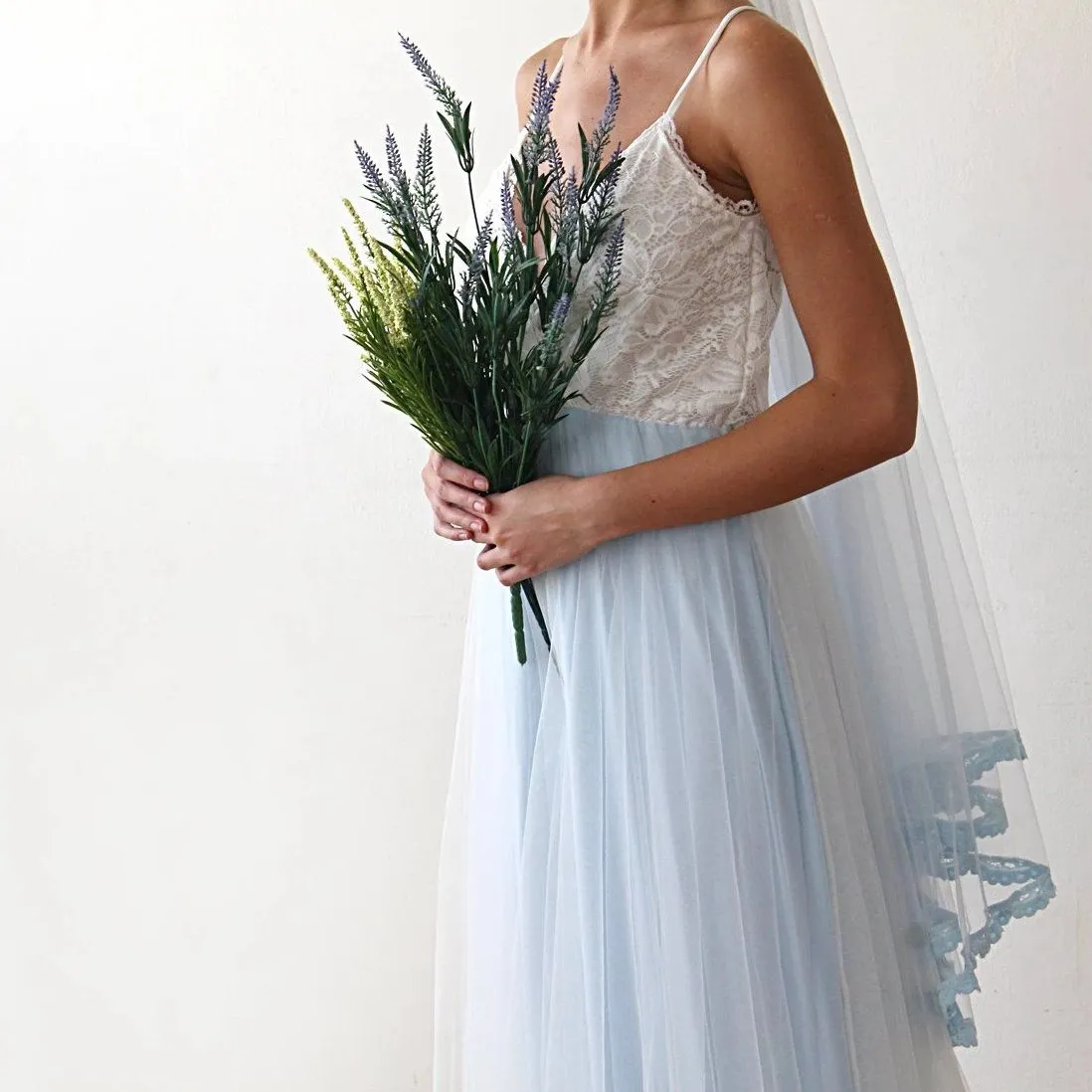 Ivory & light blue tulle dress #1185