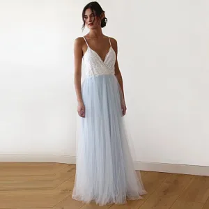 Ivory & light blue tulle dress #1185