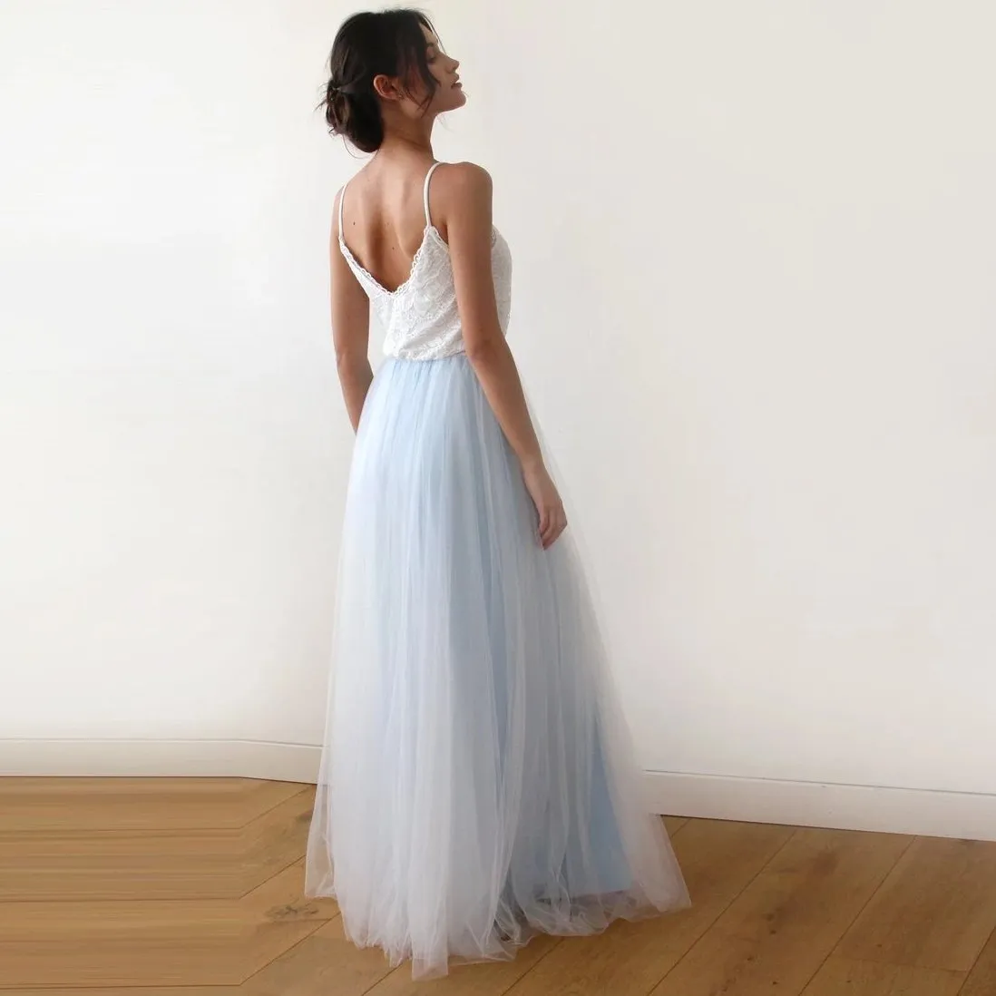 Ivory & light blue tulle dress #1185