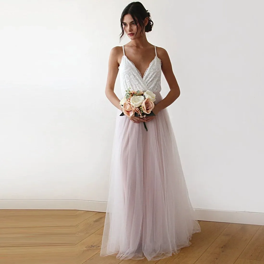 Ivory & light blue tulle dress #1185