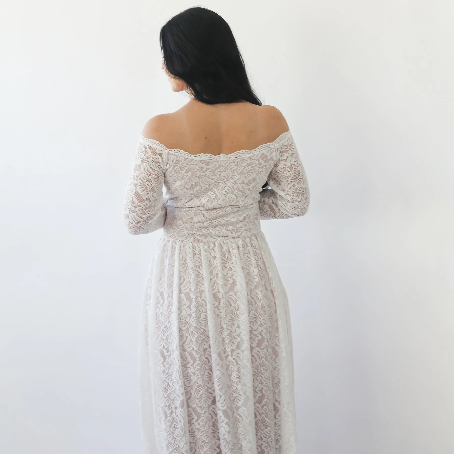 Ivory Blush Off Shoulder Wedding  Dress with pockets #1264
