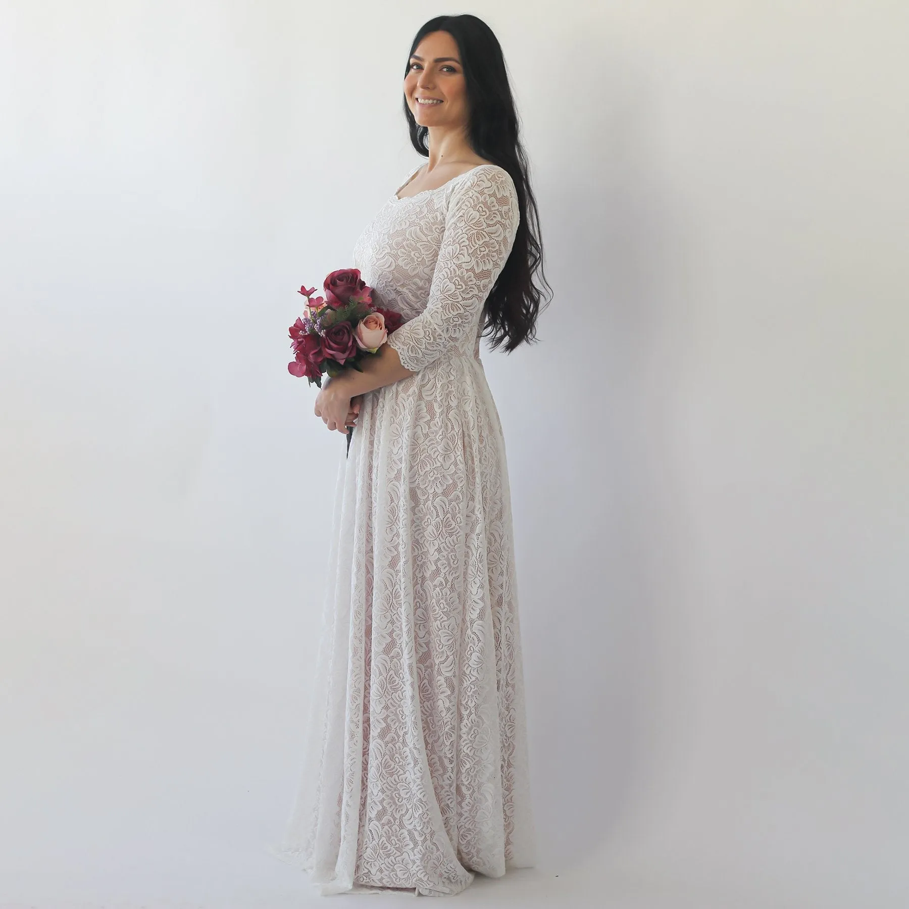 Ivory Blush Off Shoulder Wedding  Dress with pockets #1264