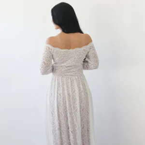 Ivory Blush Off Shoulder Wedding  Dress with pockets #1264
