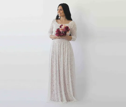 Ivory Blush Off Shoulder Wedding  Dress with pockets #1264