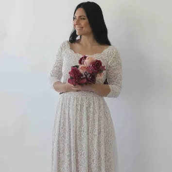 Ivory Blush Off Shoulder Wedding  Dress with pockets #1264