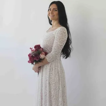 Ivory Blush Off Shoulder Wedding  Dress with pockets #1264