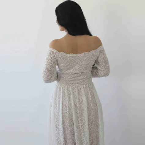 Ivory Blush Off Shoulder Wedding  Dress with pockets #1264