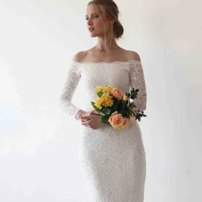 Ivory off Shoulder Mermaid  Wedding Dress #1214