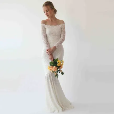 Ivory off Shoulder Mermaid  Wedding Dress #1214