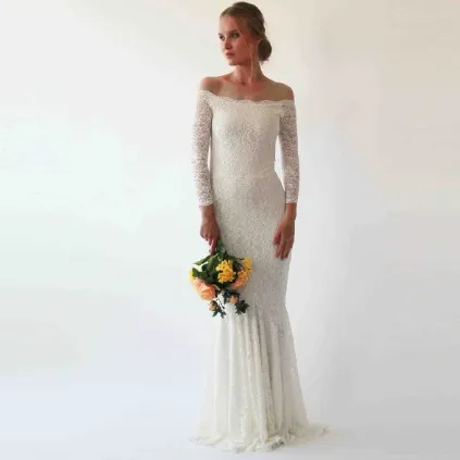 Ivory off Shoulder Mermaid  Wedding Dress #1214
