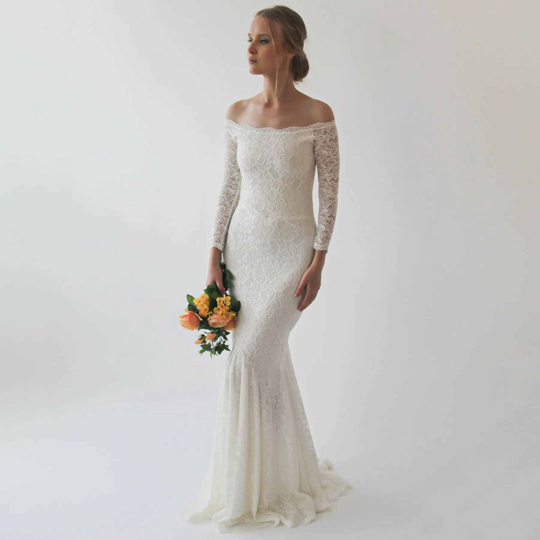 Ivory off Shoulder Mermaid  Wedding Dress #1214