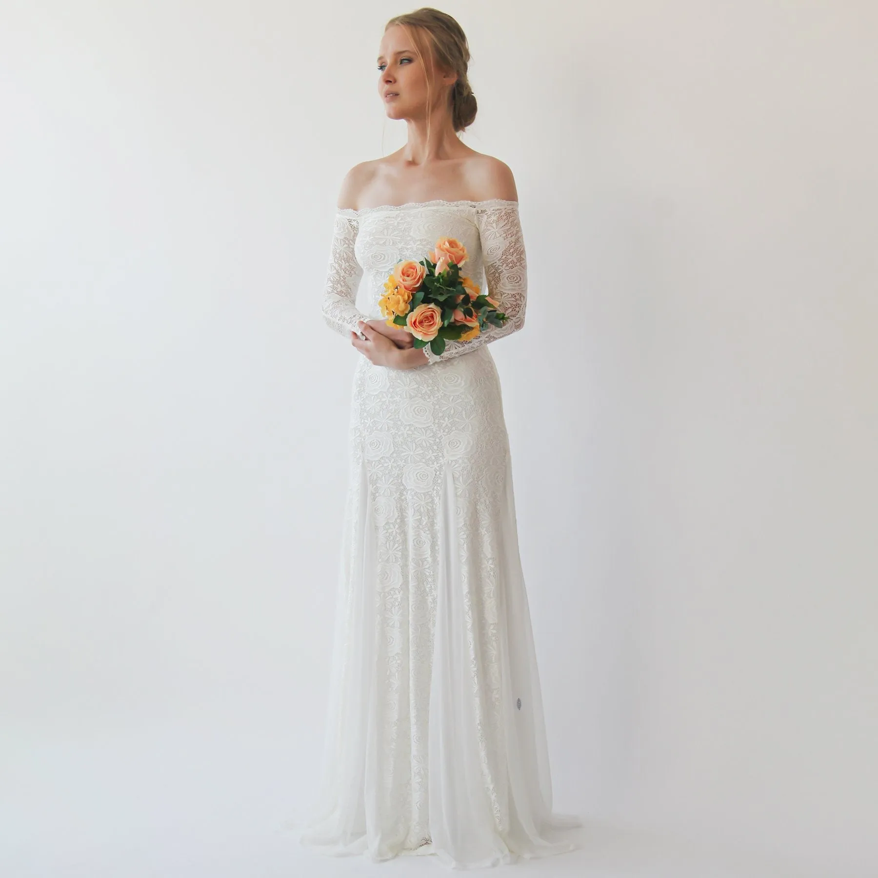 Ivory Off Shoulder Wedding Maxi Dress #1228