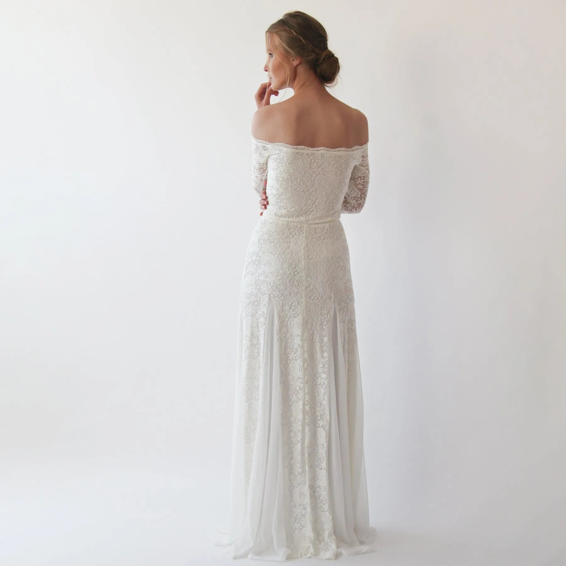 Ivory Off Shoulder Wedding Maxi Dress #1228