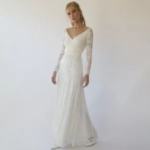 Ivory Off Shoulder wrap Long Sleeves ,Mermaid wedding dress #1280