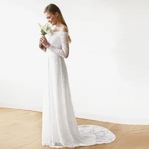 Ivory Off-The-Shoulder  Train Dress  #1148