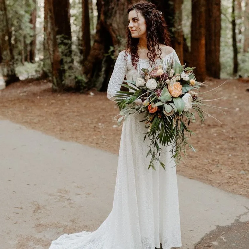 Ivory Off-The-Shoulder  Train Dress  #1148