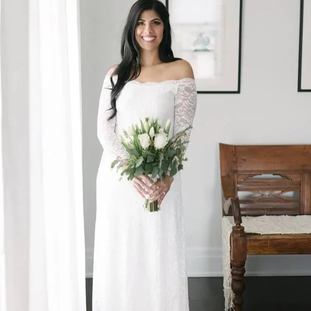 Ivory Off-The-Shoulder  Train Dress  #1148