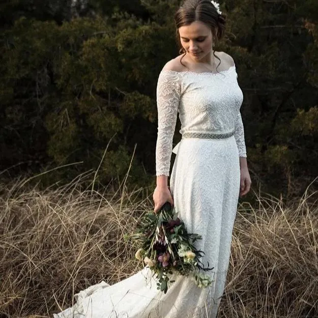 Ivory Off-The-Shoulder  Train Dress  #1148