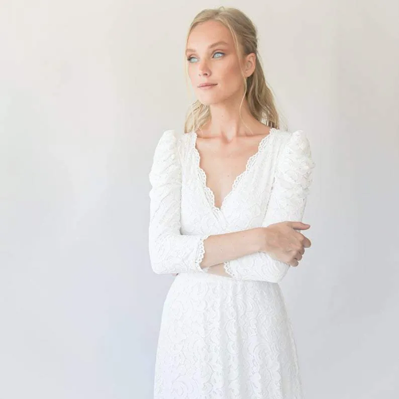 Ivory Puffed sleeves  wedding dress #1283
