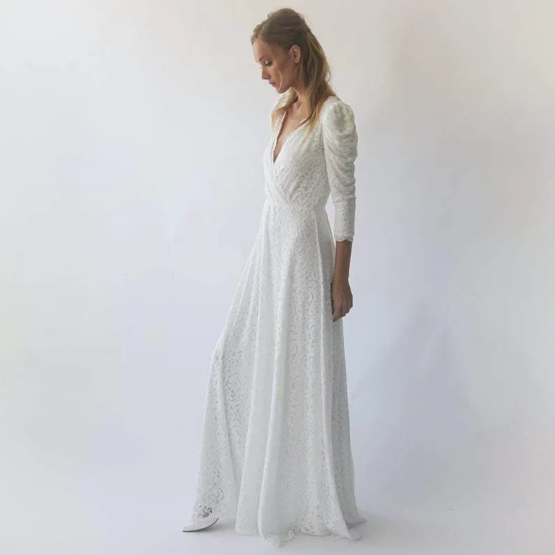 Ivory Puffed sleeves  wedding dress #1283