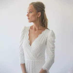 Ivory Puffed sleeves  wedding dress #1283