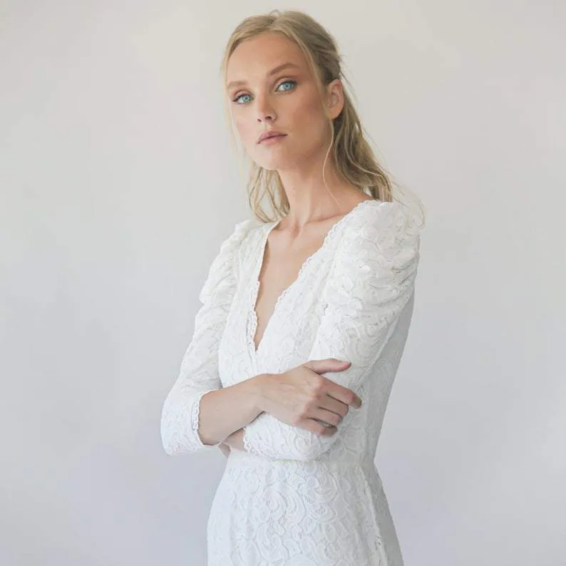 Ivory Puffed sleeves  wedding dress #1283