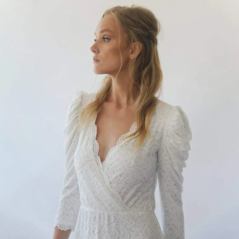 Ivory Puffed sleeves  wedding dress #1283
