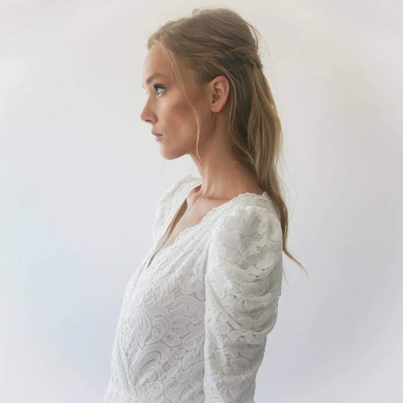 Ivory Puffed sleeves  wedding dress #1283