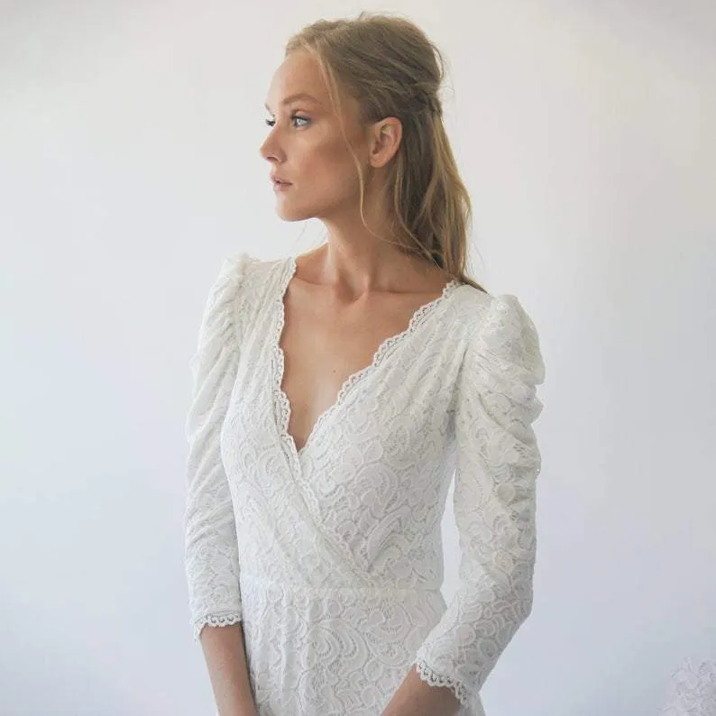 Ivory Puffed sleeves  wedding dress #1283